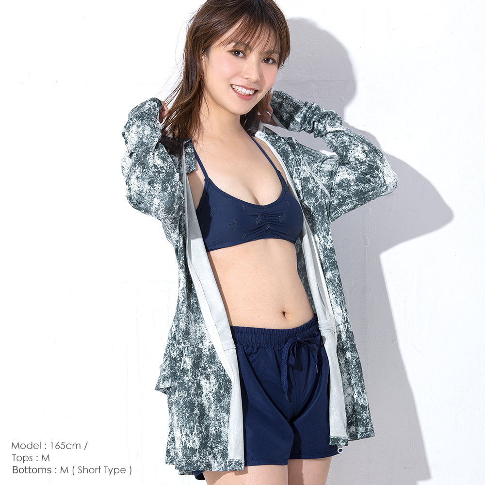 A long, lace-trimmed hooded jacket (shipped directly from Japan) with 98% UV protection and UPF50+ protection. Suitable for both land and water, chlorine-resistant, quick-drying, and lightweight. S-3L adult summer swimsuit collection.