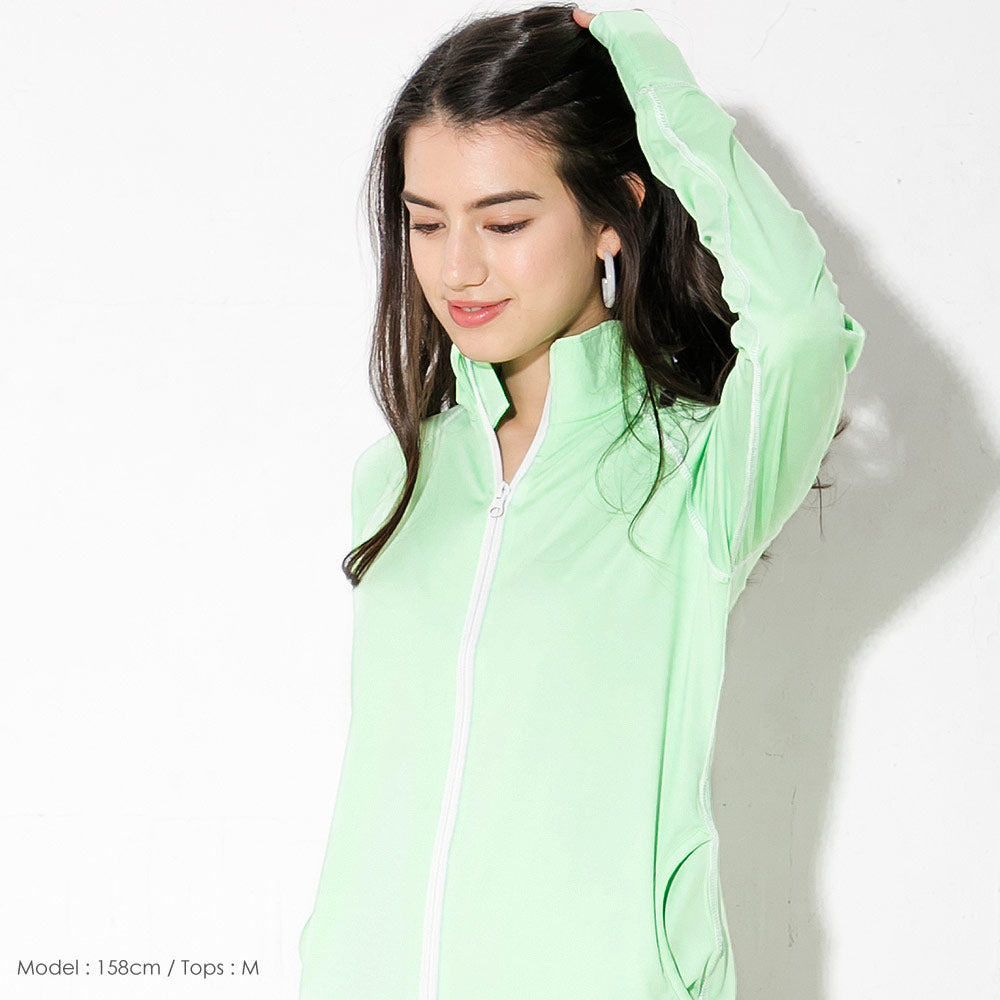 Directly from Japan, this stand-up collared jacket is both cool and comfortable to wear on land and water. It's UV-resistant (98%), UPF50+, chlorine-resistant, quick-drying, and lightweight. S-3L Adult Summer Swimsuit Special!