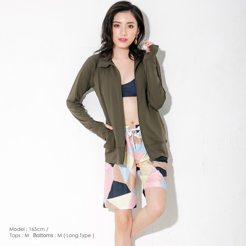 Directly from Japan, this stand-up collared jacket is both cool and comfortable to wear on land and water. It's UV-resistant (98%), UPF50+, chlorine-resistant, quick-drying, and lightweight. S-3L Adult Summer Swimsuit Special!
