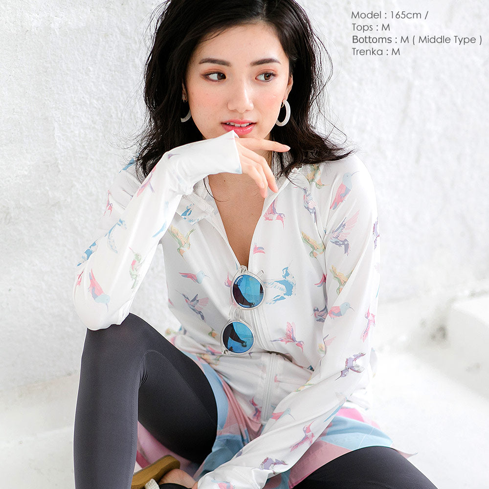 Directly from Japan, this stand-up collared jacket is both cool and comfortable to wear on land and water. It's UV-resistant (98%), UPF50+, chlorine-resistant, quick-drying, and lightweight. S-3L Adult Summer Swimsuit Special!