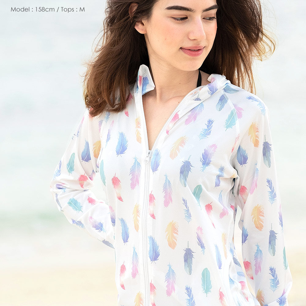 Direct from Japan, this lightweight hooded jacket is both cool and comfortable for both land and water use. It's UV-resistant (98%), UPF50+, chlorine-resistant, quick-drying, and lightweight (S-3L). Adult summer swimsuit special.