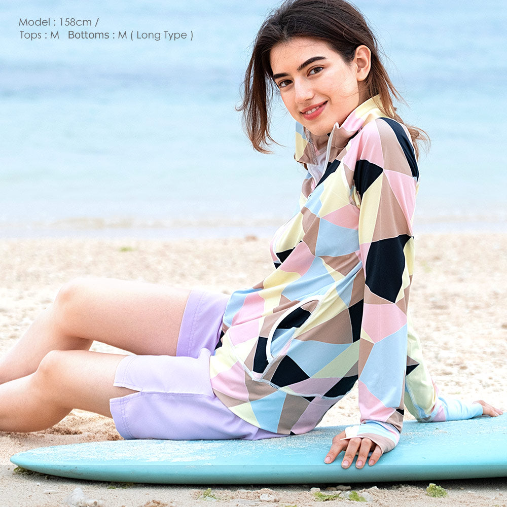 Directly from Japan, this stand-up collared jacket is both cool and comfortable to wear on land and water. It's UV-resistant (98%), UPF50+, chlorine-resistant, quick-drying, and lightweight. S-3L Adult Summer Swimsuit Special!