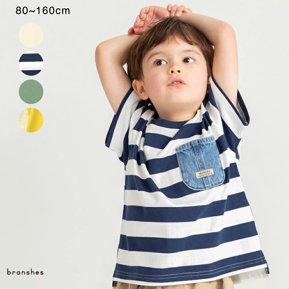 Japanese children's clothing Branches denim pocket top 80-160cm boys summer TOPS