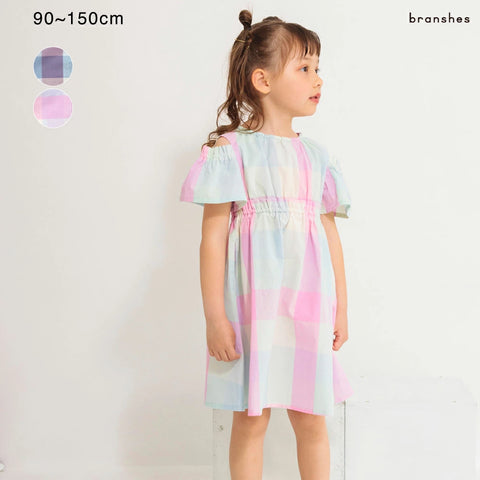 日本童裝 Branshes 格仔收腰連身裙 90-150cm 女童款 夏季 DRESSES