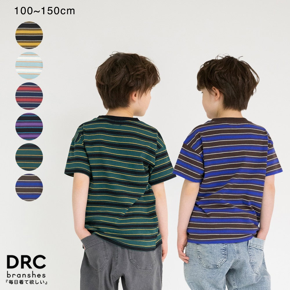 Japanese Branches Striped Short-Sleeved Tops (100-150cm) for Boys (Summer)