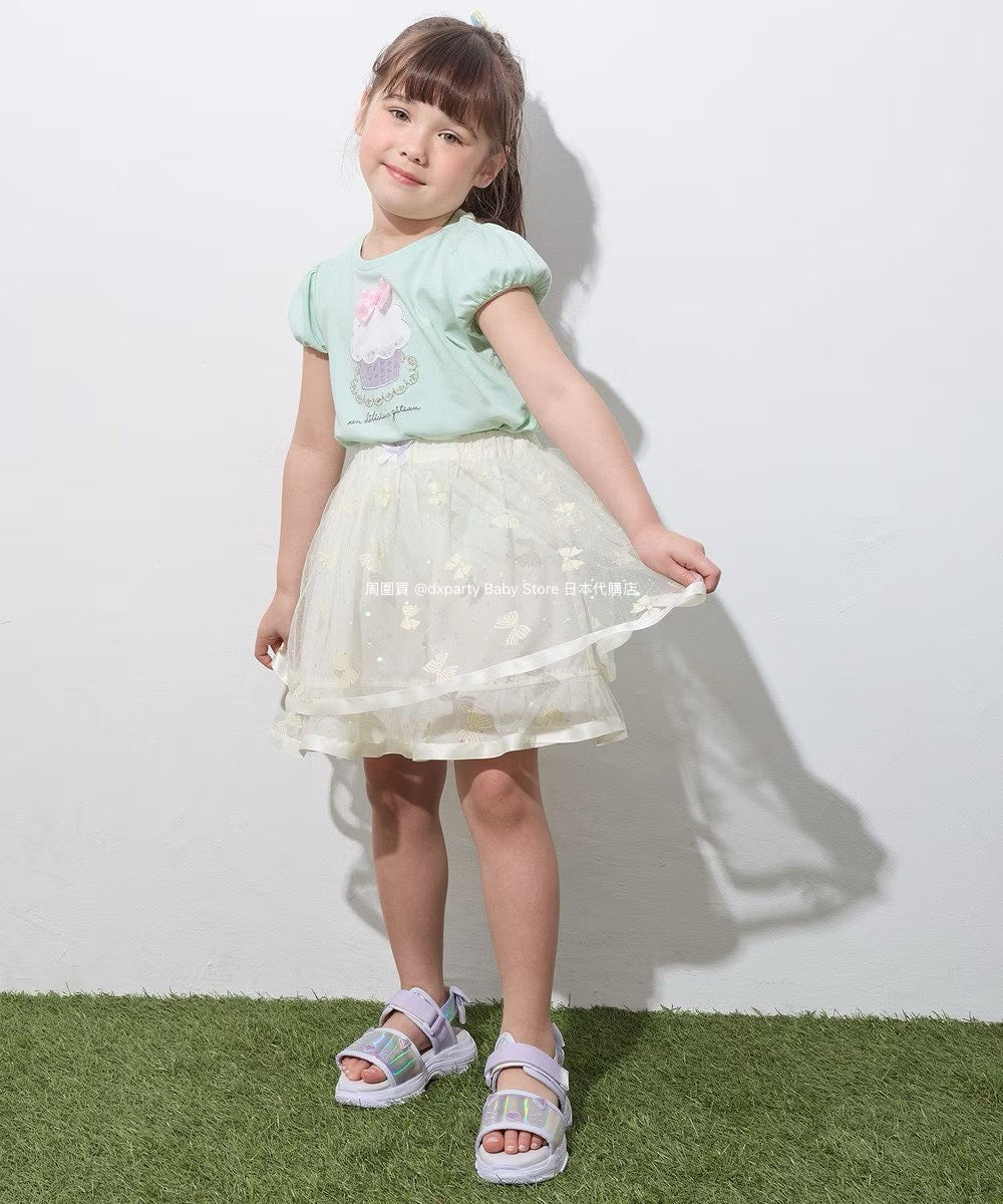 Japanese children's clothing aF#a325 beaded applique short-sleeved top 100-150cm girls summer TOPS