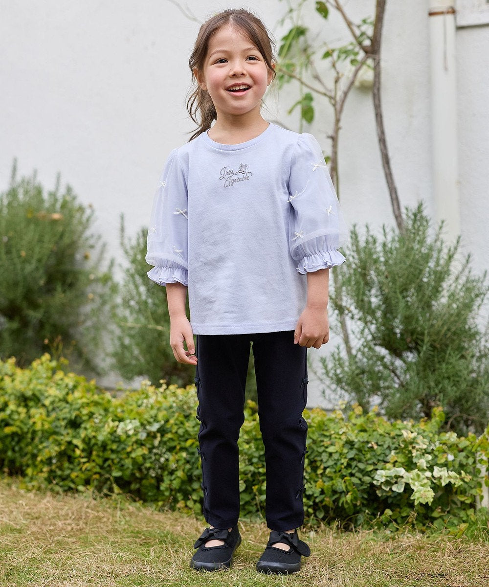Japanese children's clothing aF#a325 Bow Puff Sleeve Top 110-160cm Girls Summer TOPS