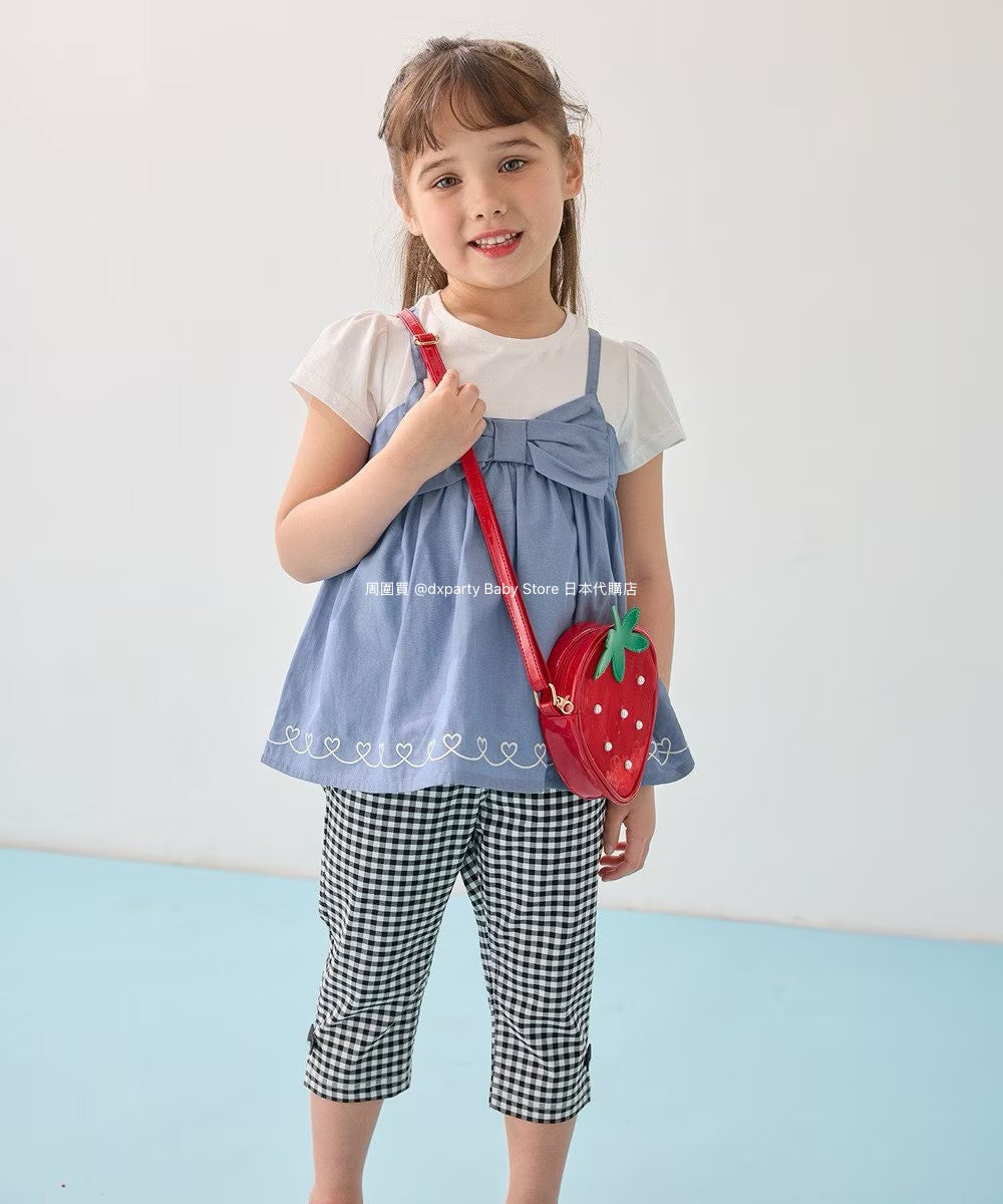 Japanese children's clothing aF#a325 Bowknot fake two-piece top 90-160cm girls summer TOPS