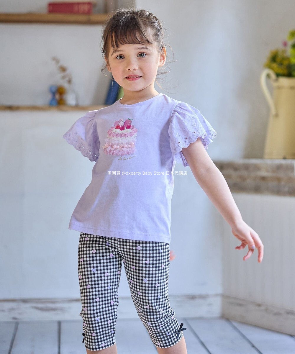 Japanese children's clothing aF#a325 lace sleeve cake print short-sleeved top 90-160cm girls summer TOPS