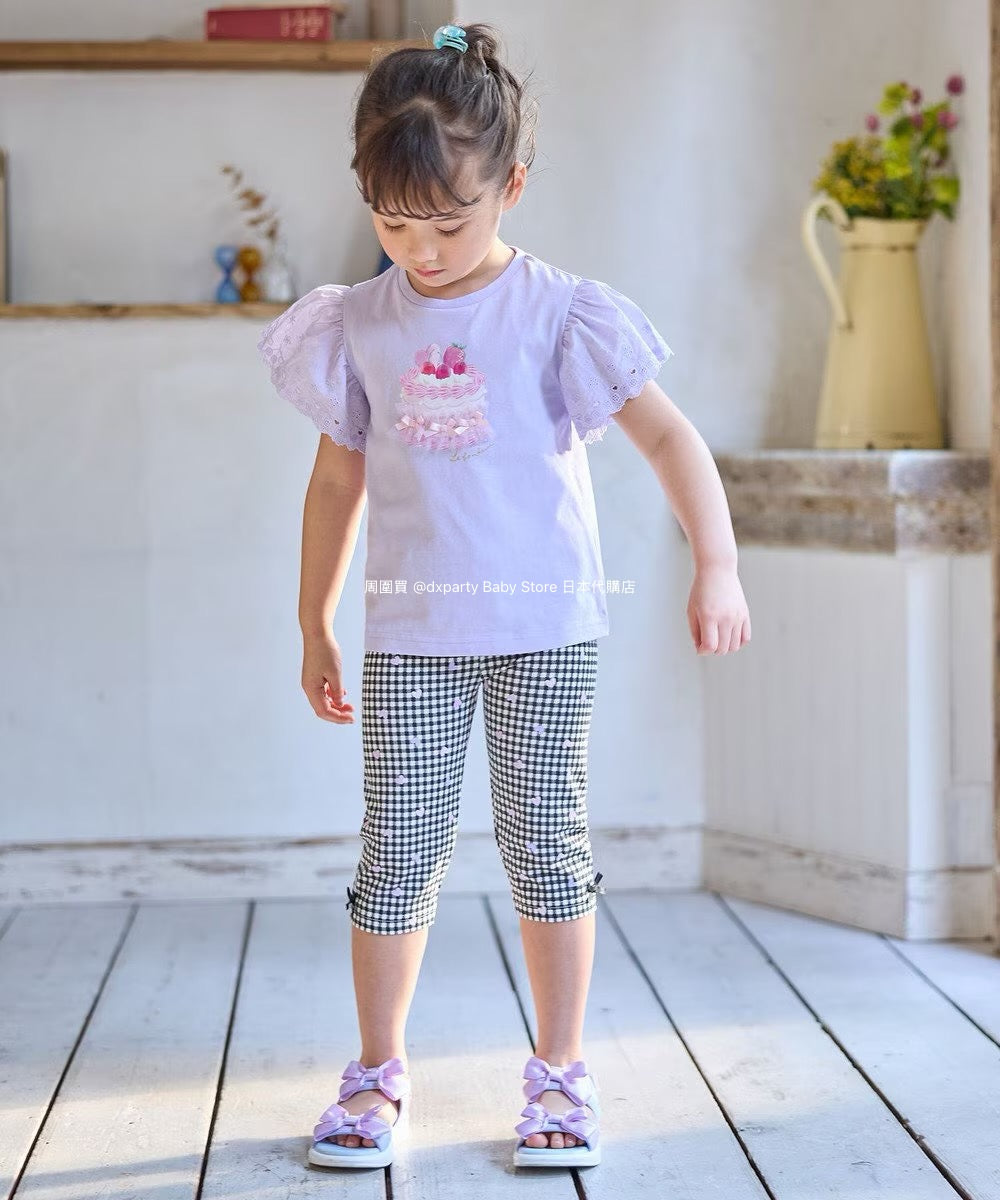 Japanese children's clothing aF#a325 lace sleeve cake print short-sleeved top 90-160cm girls summer TOPS