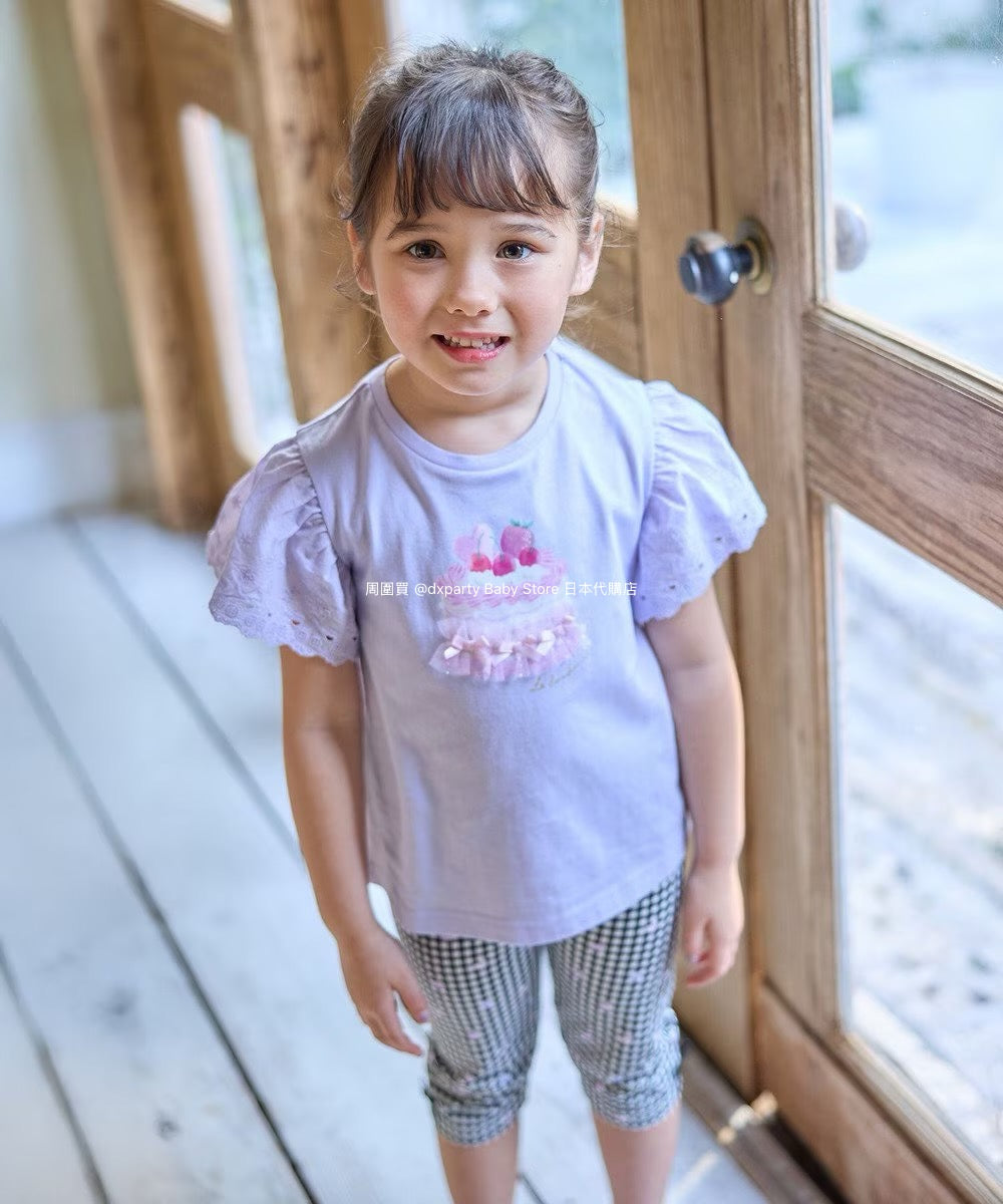 Japanese children's clothing aF#a325 lace sleeve cake print short-sleeved top 90-160cm girls summer TOPS