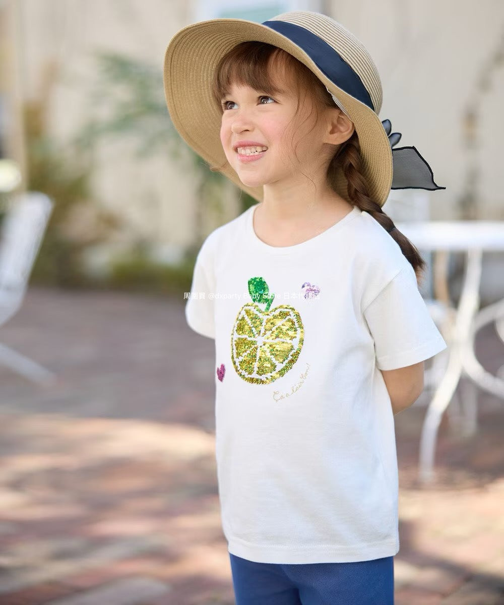 Japanese children's clothing aF#a325 sequined short-sleeved top 100-150cm girls summer TOPS