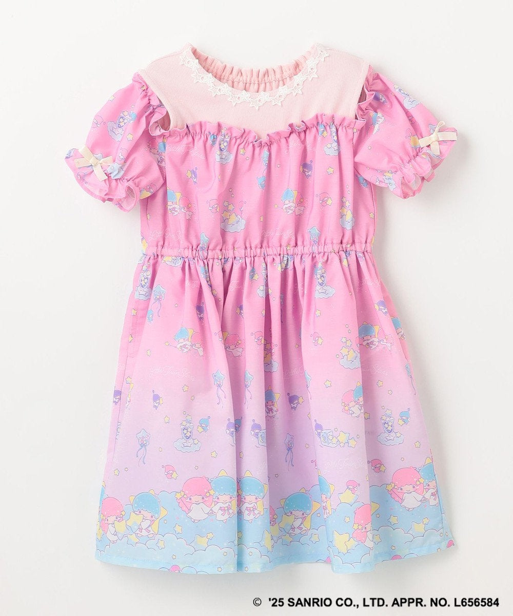 Japanese children's clothing aF#a325 Little Twin Stars off-the-shoulder patchwork dress 100-140cm girls summer dresses
