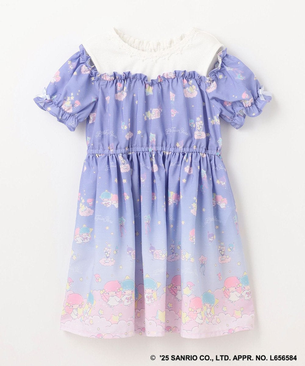 Japanese children's clothing aF#a325 Little Twin Stars off-the-shoulder patchwork dress 100-140cm girls summer dresses