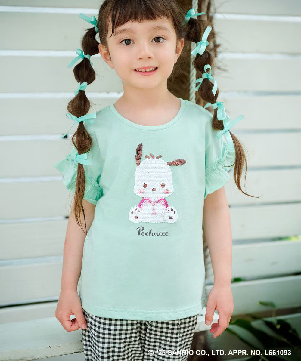 Japanese children's clothing aF#a325 x Sanrio sequin pattern top 100-150cm girls summer TOPS