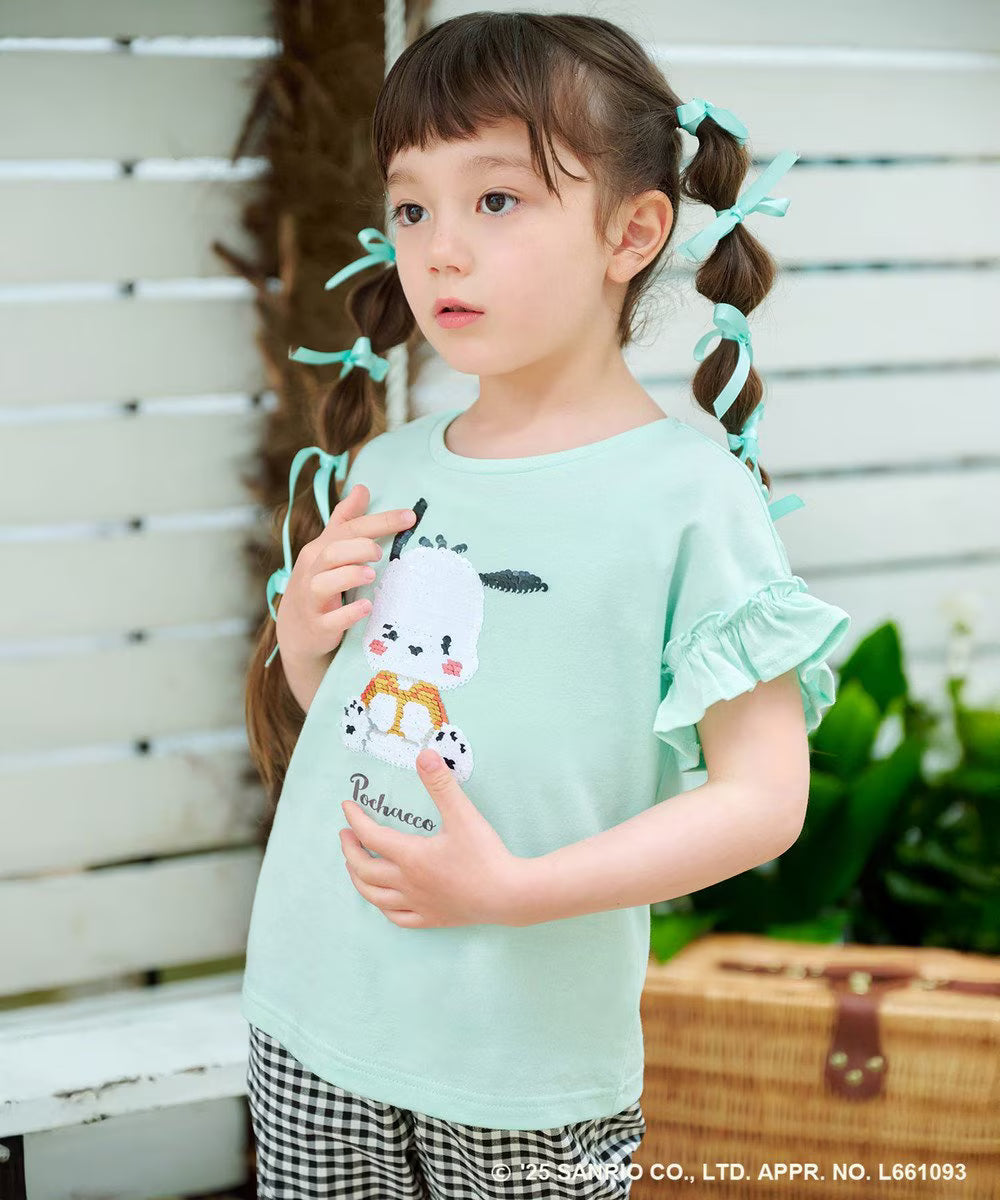 Japanese children's clothing aF#a325 x Sanrio sequin pattern top 100-150cm girls summer TOPS