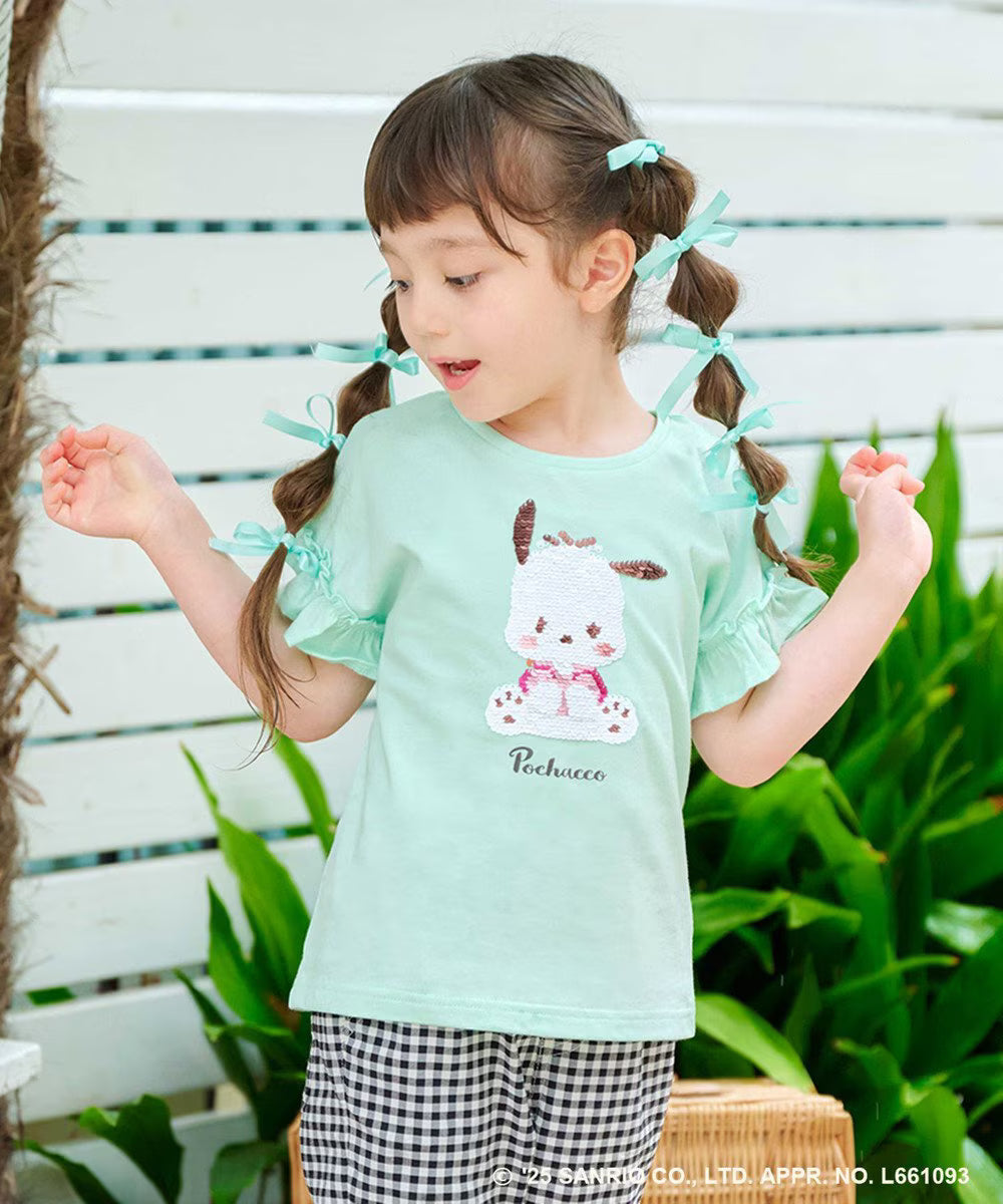 Japanese children's clothing aF#a325 x Sanrio sequin pattern top 100-150cm girls summer TOPS