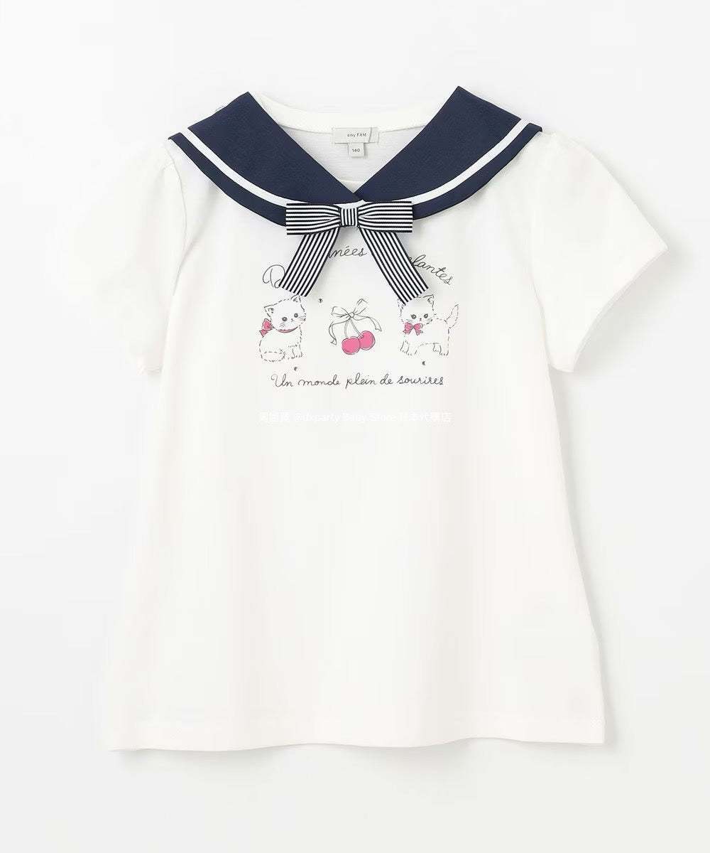 Japanese children's clothing aF#a325 sailor collar top 110-160cm girls summer TOPS