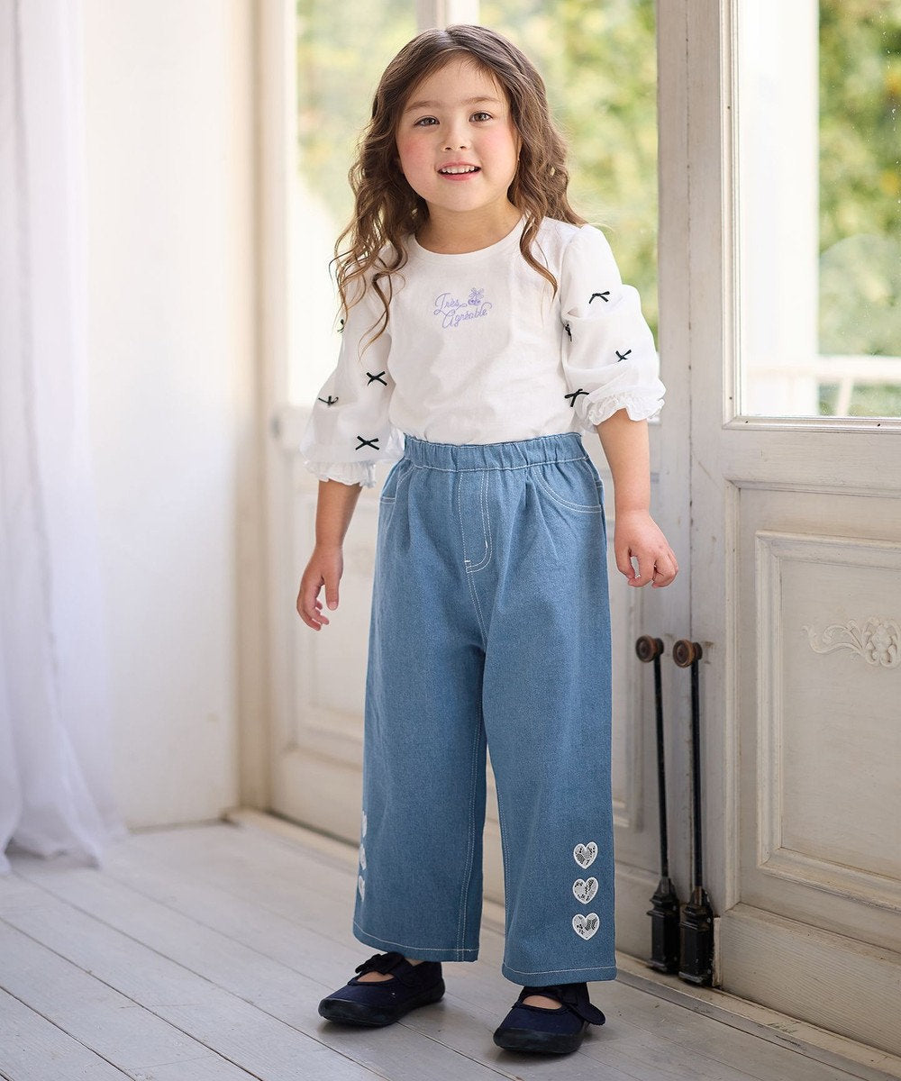 Japanese children's clothing aF#a325 Bow Puff Sleeve Top 110-160cm Girls Summer TOPS