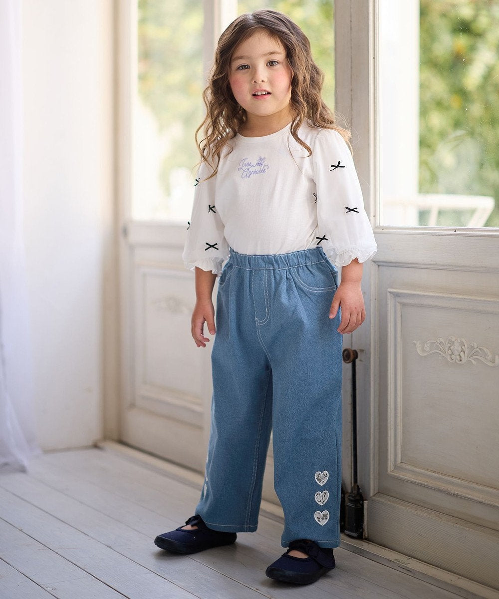 Japanese children's clothing aF#a325 Bow Puff Sleeve Top 110-160cm Girls Summer TOPS