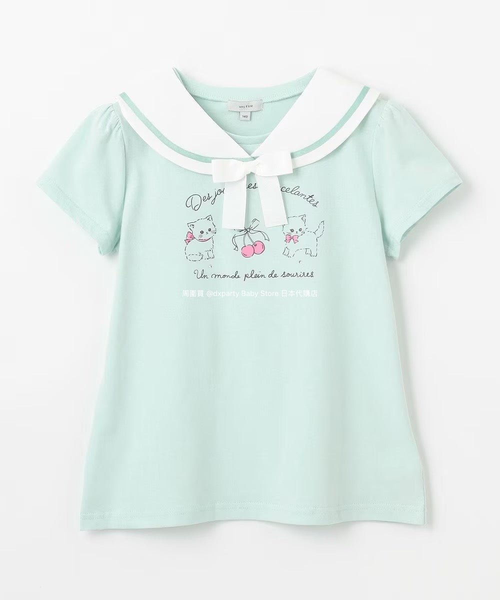 Japanese children's clothing aF#a325 sailor collar top 110-160cm girls summer TOPS