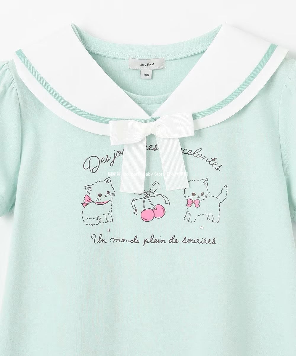 Japanese children's clothing aF#a325 sailor collar top 110-160cm girls summer TOPS