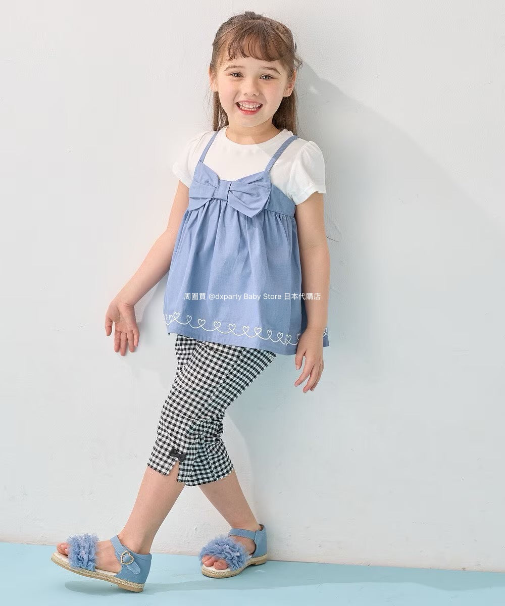 Japanese children's clothing aF#a325 Bowknot fake two-piece top 90-160cm girls summer TOPS