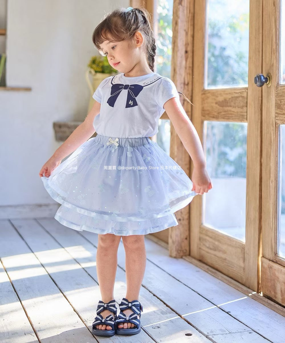 Japanese children's clothing aF#a325 bow tulle short skirt 110-150cm girls summer dresses