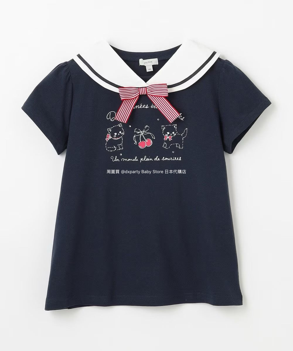 Japanese children's clothing aF#a325 sailor collar top 110-160cm girls summer TOPS