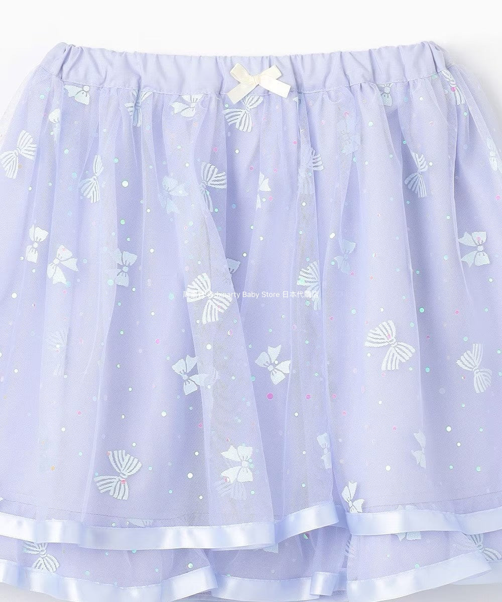 Japanese children's clothing aF#a325 bow tulle short skirt 110-150cm girls summer dresses