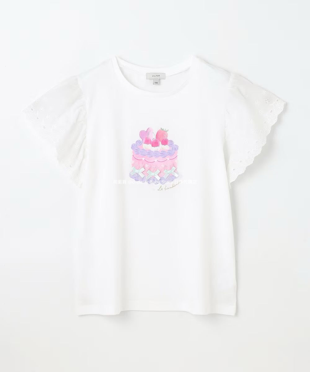 Japanese children's clothing aF#a325 lace sleeve cake print short-sleeved top 90-160cm girls summer TOPS