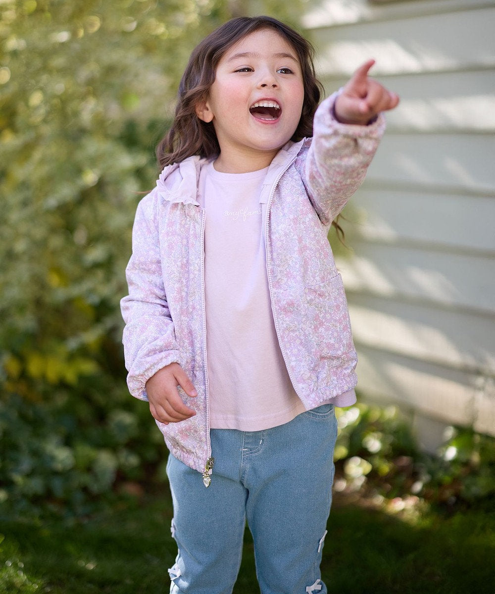 Japanese children's clothing aF#a325 2Way waterproof series double-sided two-wear cute floral lined hooded jacket 100-160cm girls summer outerwear