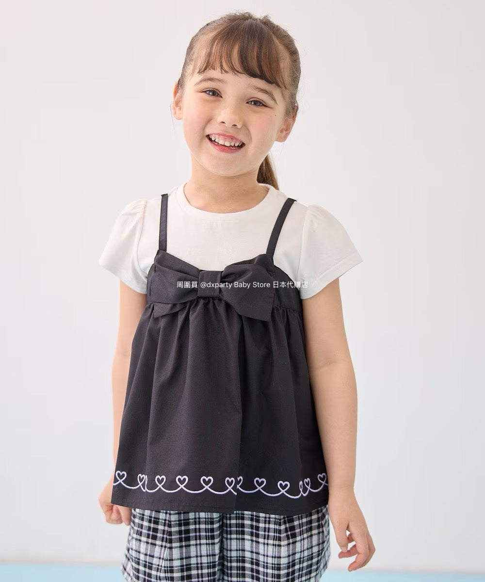 Japanese children's clothing aF#a325 Bowknot fake two-piece top 90-160cm girls summer TOPS