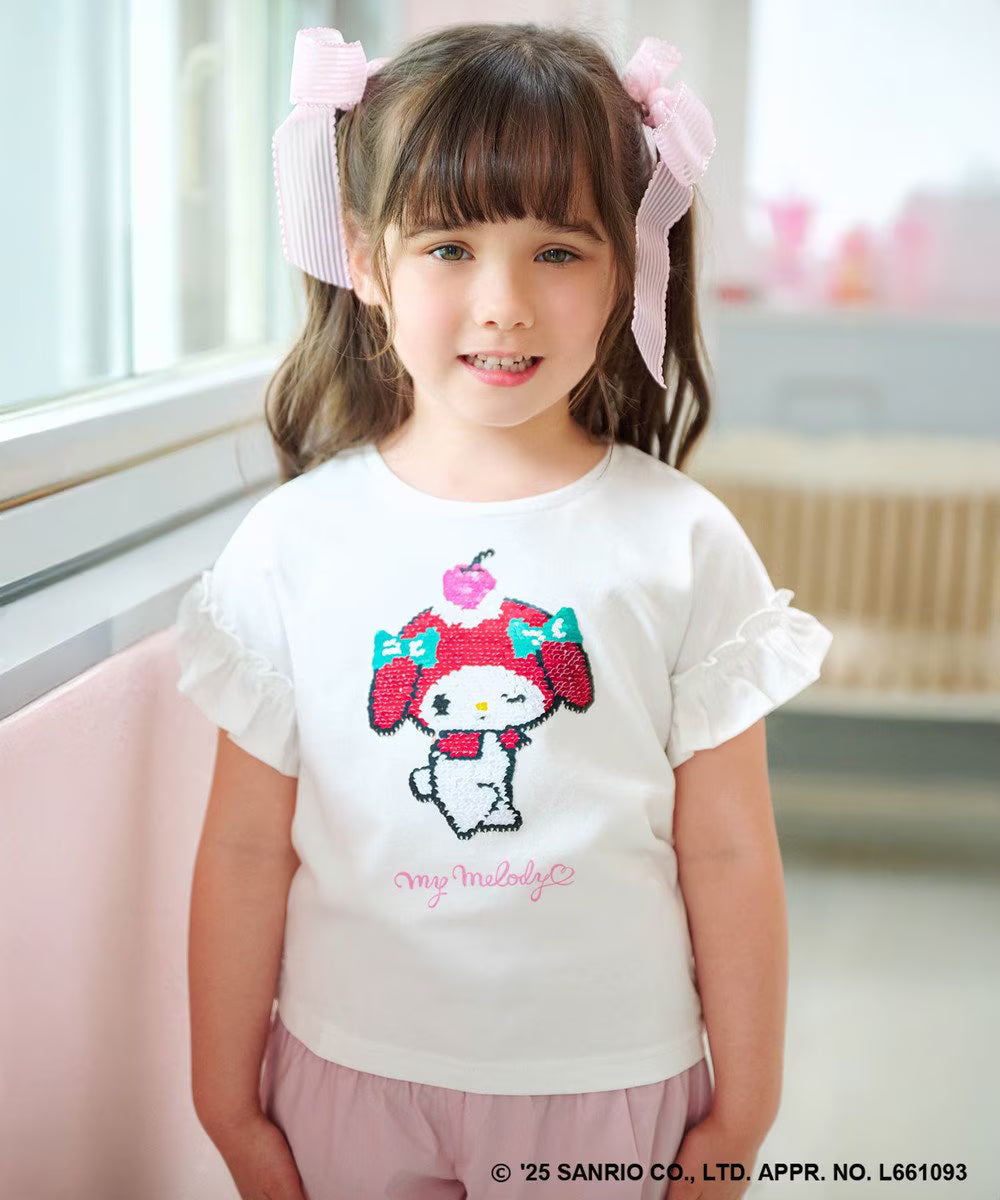 Japanese children's clothing aF#a325 x Sanrio sequin pattern top 100-150cm girls summer TOPS
