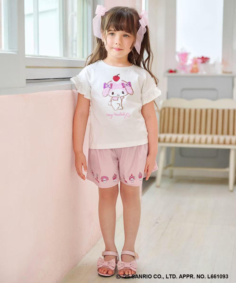 Japanese children's clothing aF#a325 x Sanrio sequin pattern top 100-150cm girls summer TOPS
