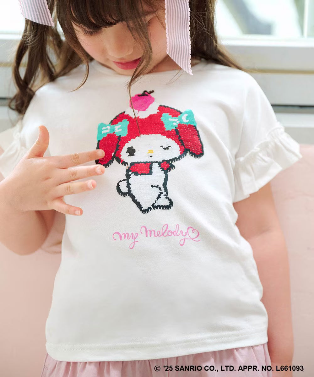 Japanese children's clothing aF#a325 x Sanrio sequin pattern top 100-150cm girls summer TOPS