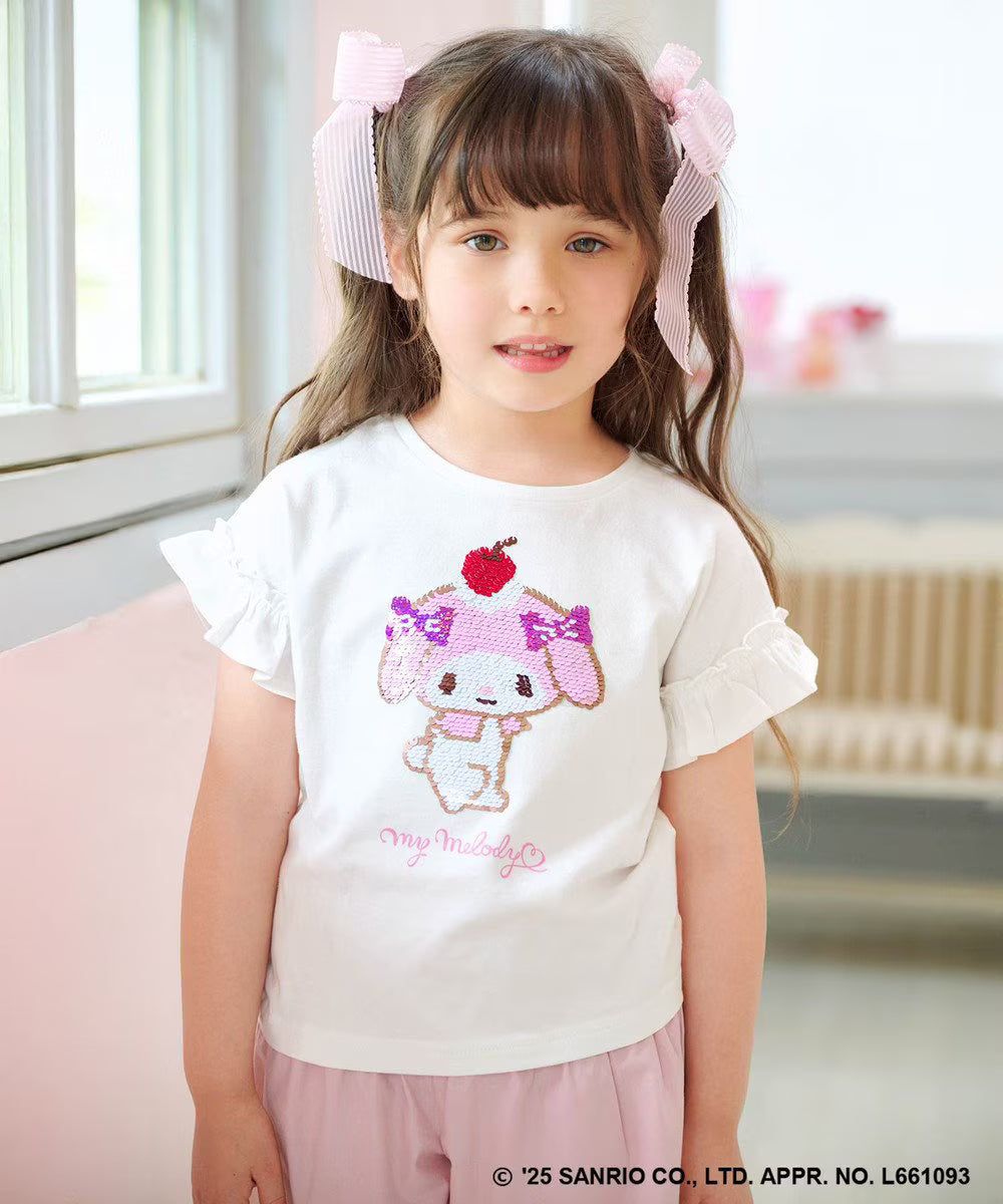 Japanese children's clothing aF#a325 x Sanrio sequin pattern top 100-150cm girls summer TOPS