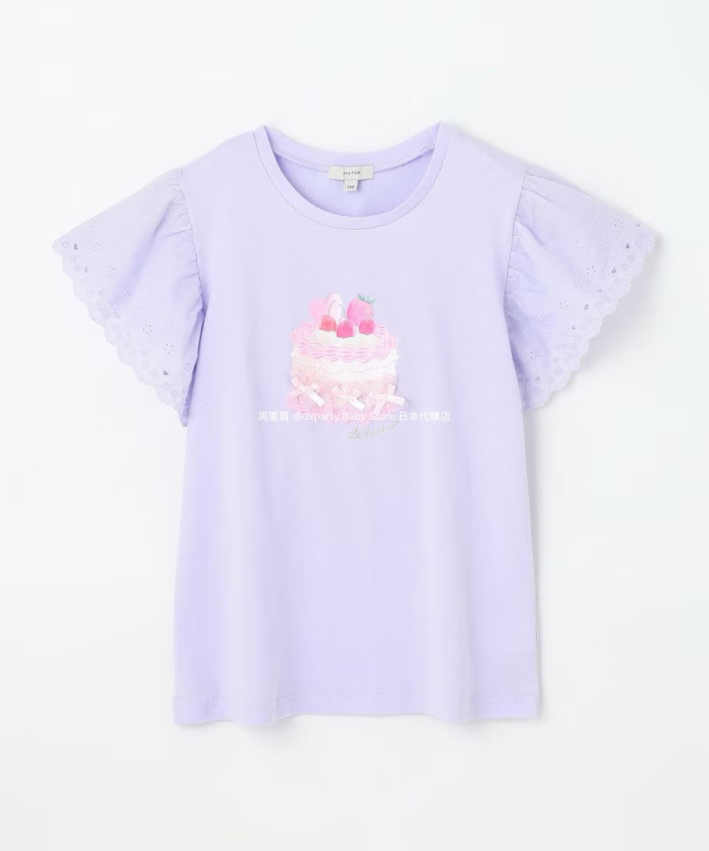 Japanese children's clothing aF#a325 lace sleeve cake print short-sleeved top 90-160cm girls summer TOPS