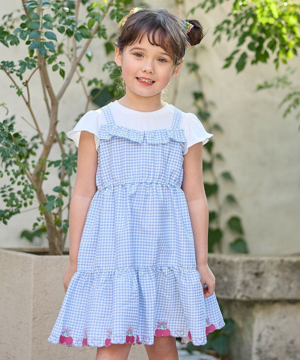 Japanese children's clothing aF#a325 Fake two-piece cherry dress 100-150cm girls summer dresses