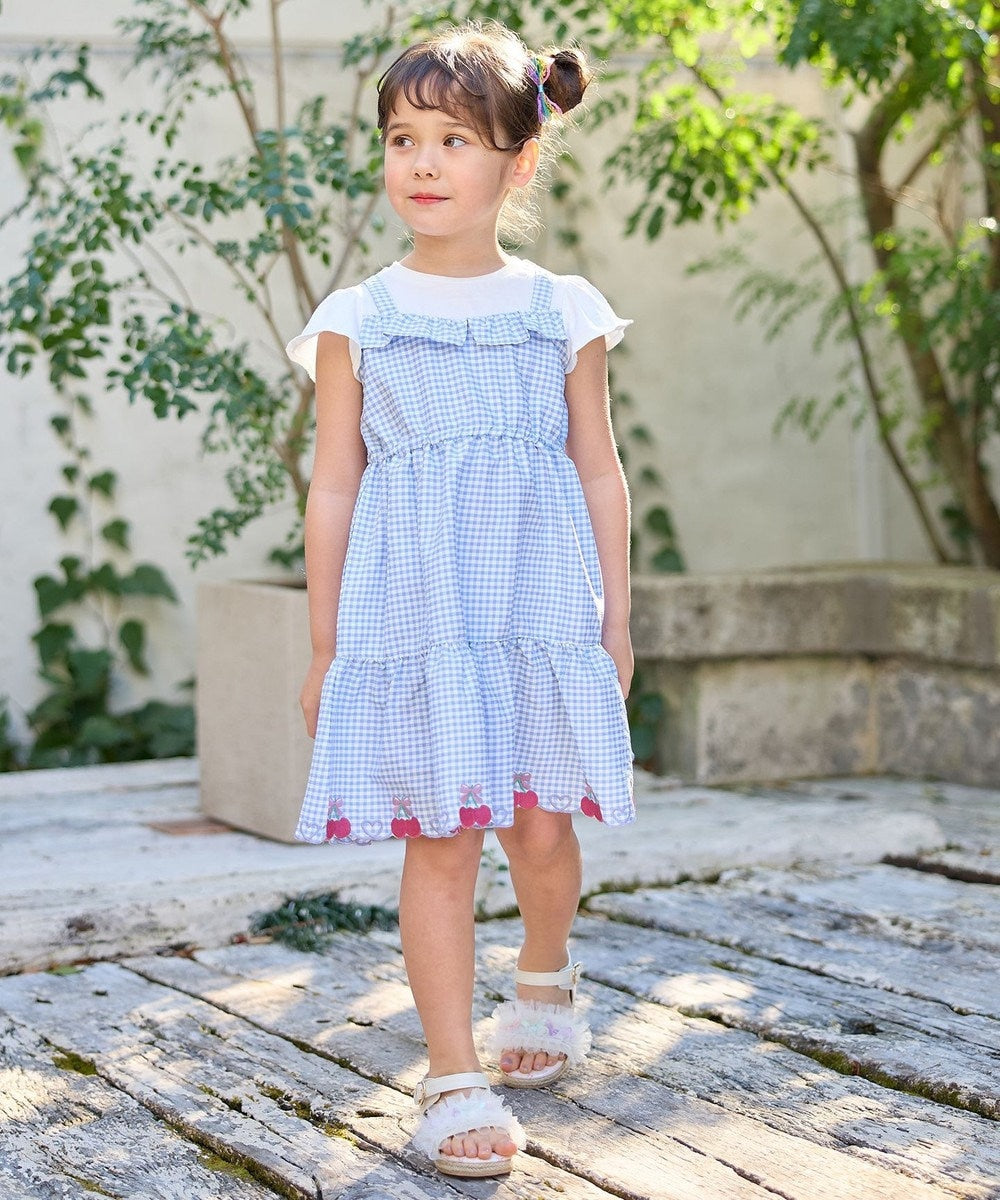 Japanese children's clothing aF#a325 Fake two-piece cherry dress 100-150cm girls summer dresses