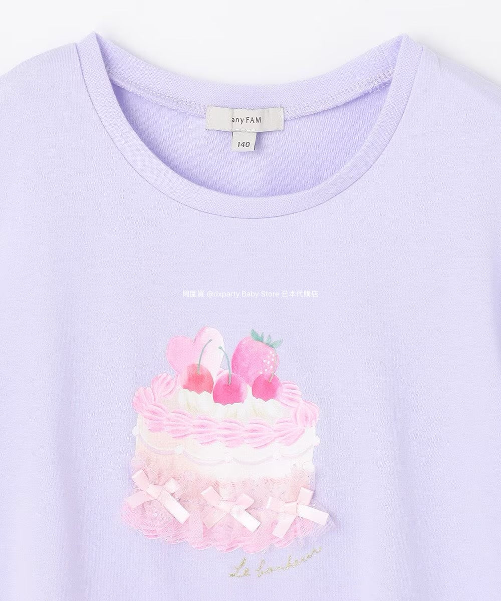 Japanese children's clothing aF#a325 lace sleeve cake print short-sleeved top 90-160cm girls summer TOPS