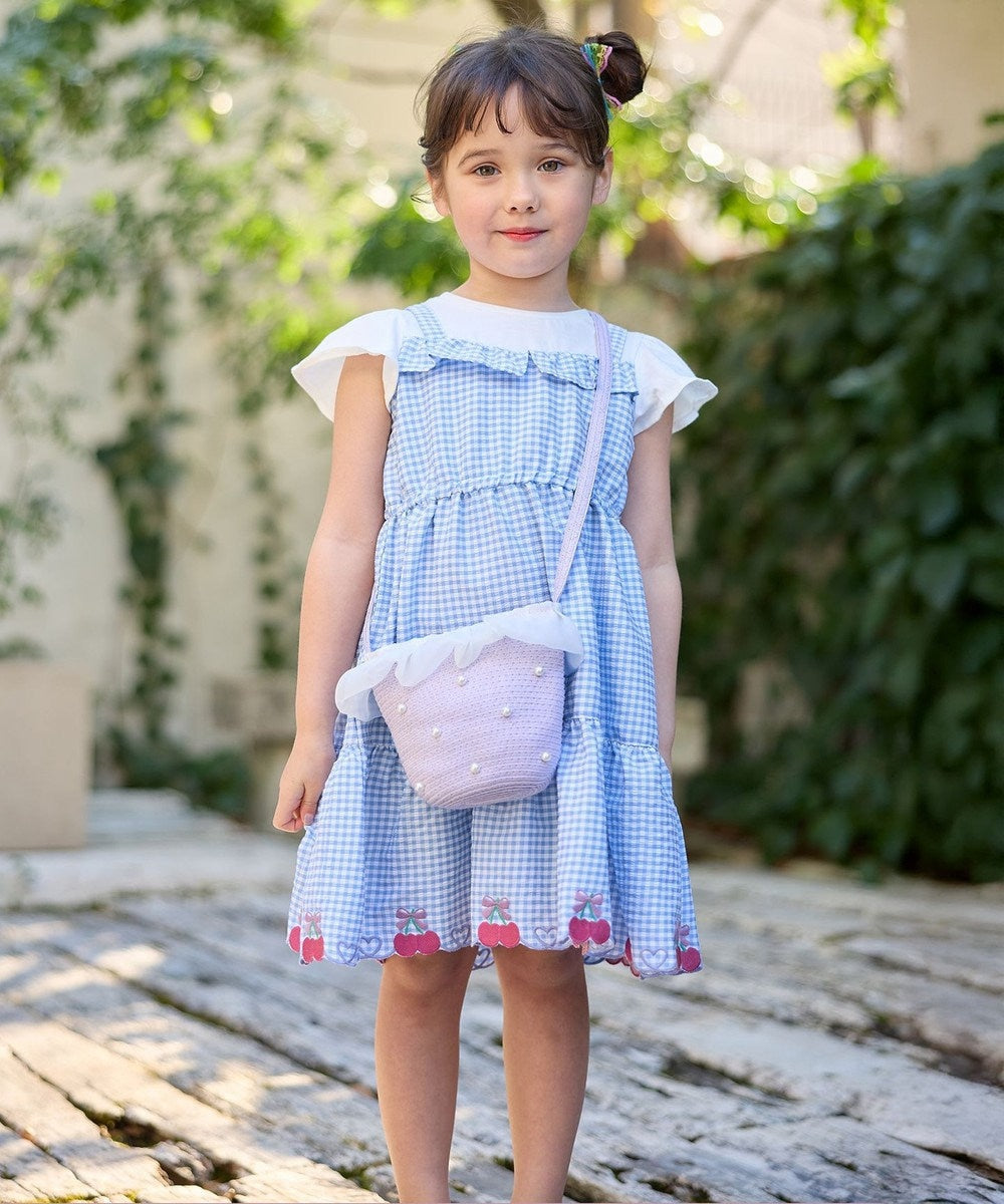 Japanese children's clothing aF#a325 Fake two-piece cherry dress 100-150cm girls summer dresses