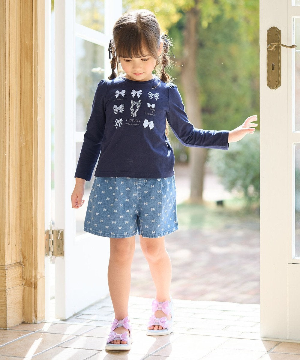 Japanese children's clothing aF#a325 denim pleated shorts 110-160cm girls summer PANTS