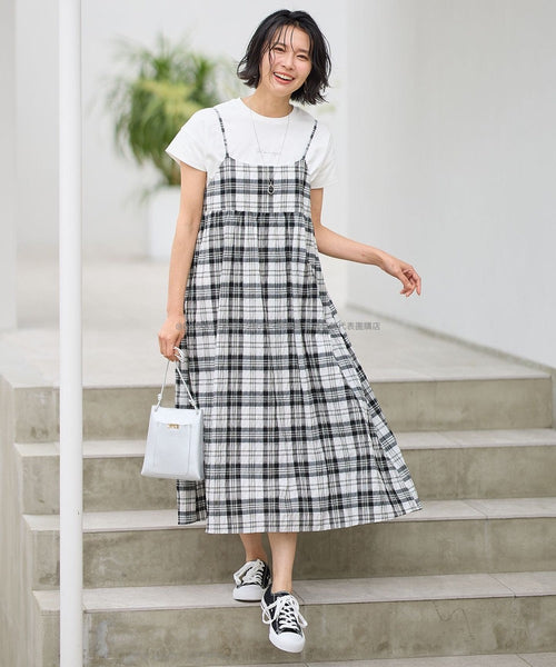 日本直送 aF#a325 親子裝 格紋吊帶連身裙 M-L 大人款 夏季 DRESSES