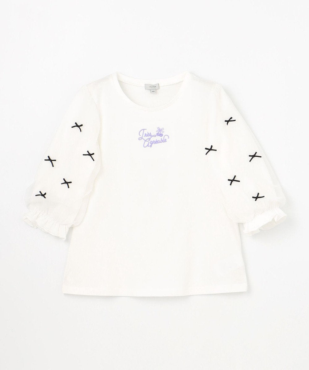 Japanese children's clothing aF#a325 Bow Puff Sleeve Top 110-160cm Girls Summer TOPS