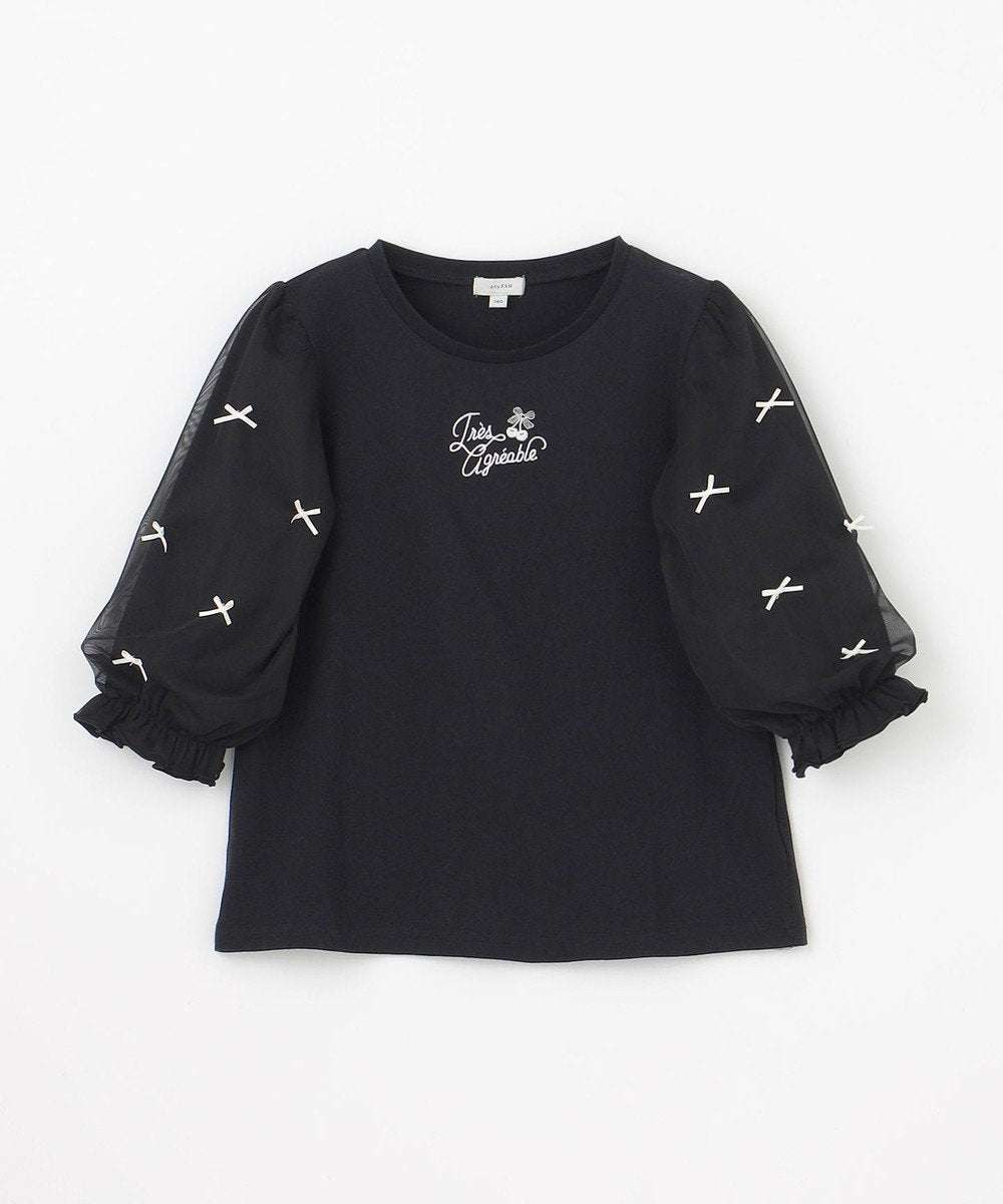 Japanese children's clothing aF#a325 Bow Puff Sleeve Top 110-160cm Girls Summer TOPS