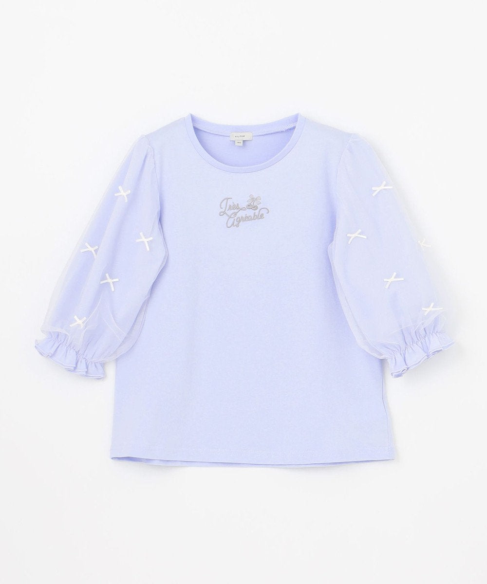 Japanese children's clothing aF#a325 Bow Puff Sleeve Top 110-160cm Girls Summer TOPS
