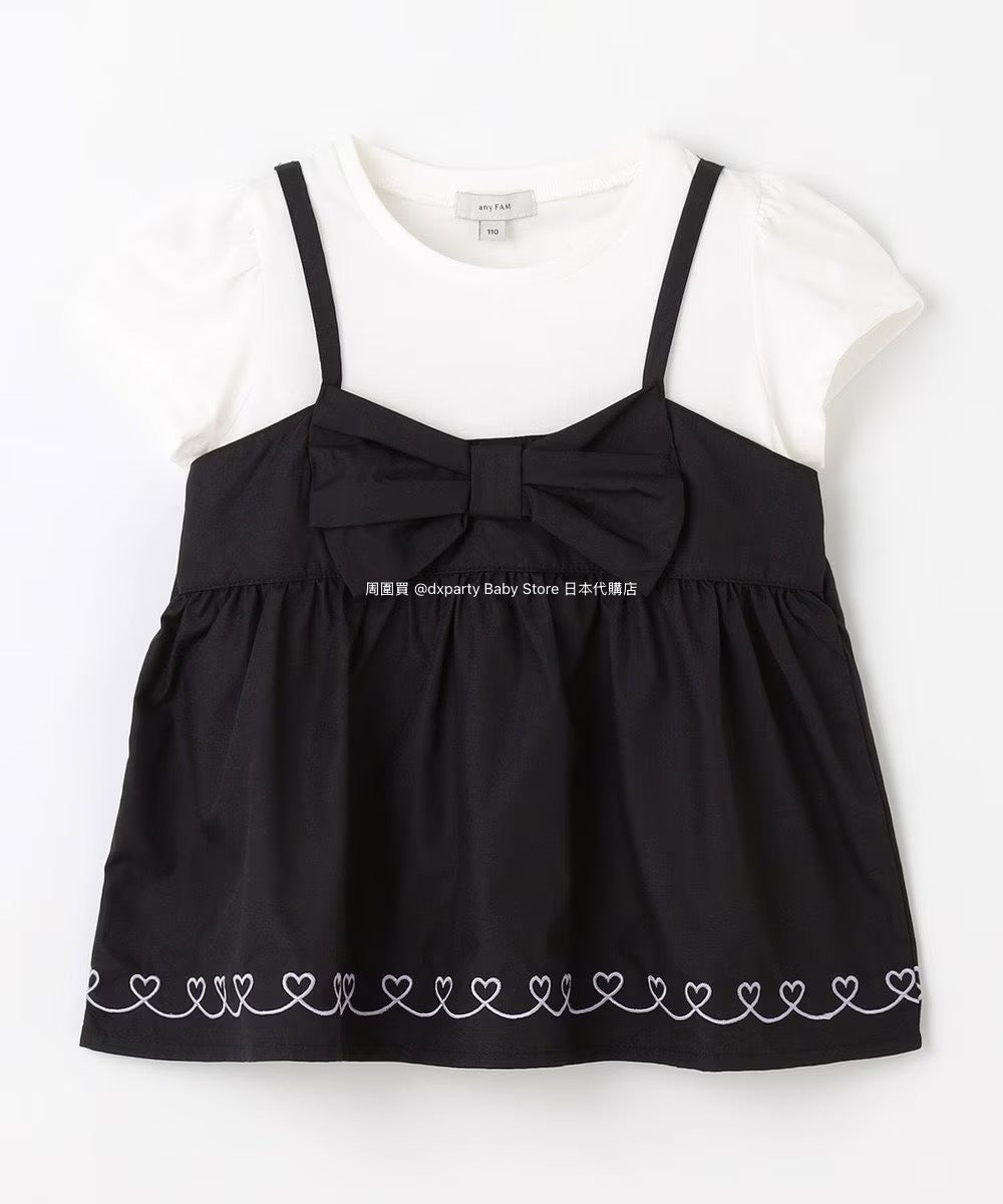 Japanese children's clothing aF#a325 Bowknot fake two-piece top 90-160cm girls summer TOPS