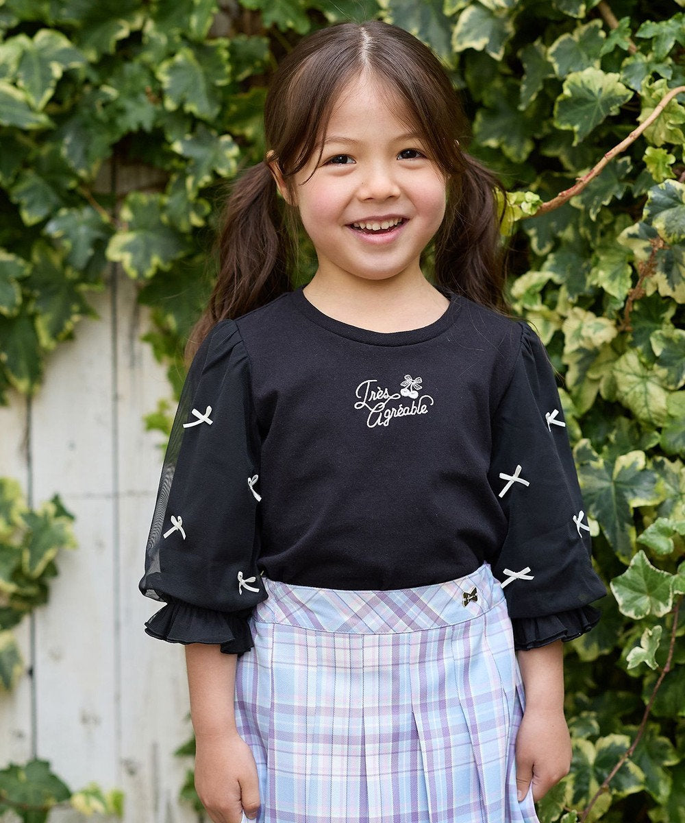 Japanese children's clothing aF#a325 Bow Puff Sleeve Top 110-160cm Girls Summer TOPS