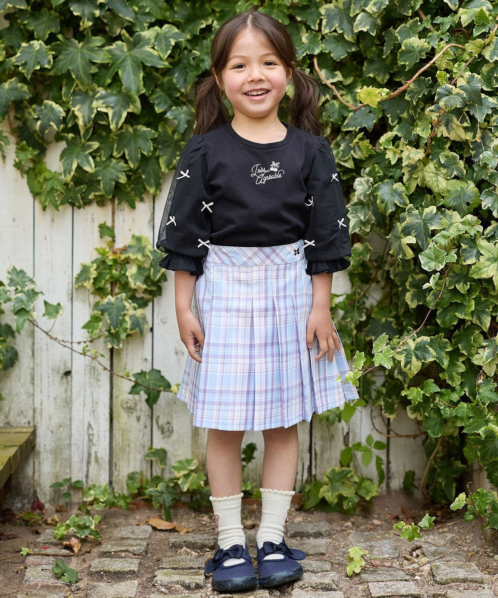 Japanese children's clothing aF#a325 Bow Puff Sleeve Top 110-160cm Girls Summer TOPS